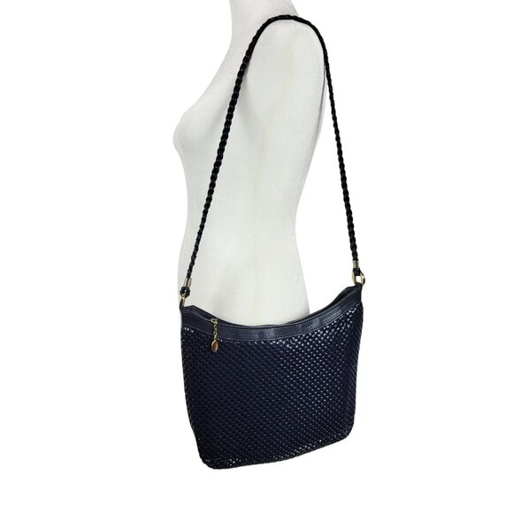 Metal Mesh Shoulder Bag Navy Blue Womens 12x9" Braided Strap Whimsy Coastal - Picture 2 of 16
